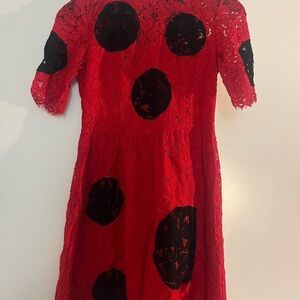 Dolce & Gabbana Red Lace Dress with Black Polka Dots